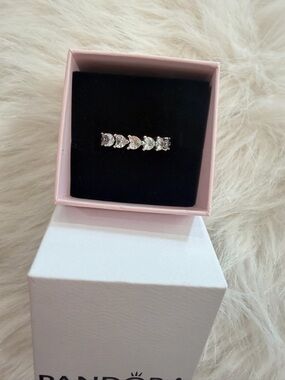 Pandora Silver Heart Row Ring with Clear Stones